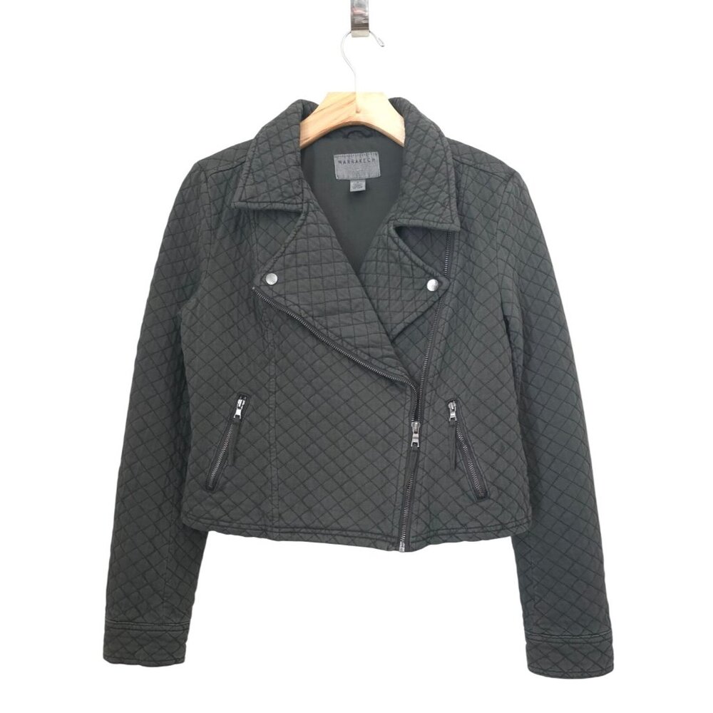 Marrakech Anderson Quilted Asymmetrical Charcoal Moto Jacket Women's Sz S - Picture 2 of 10